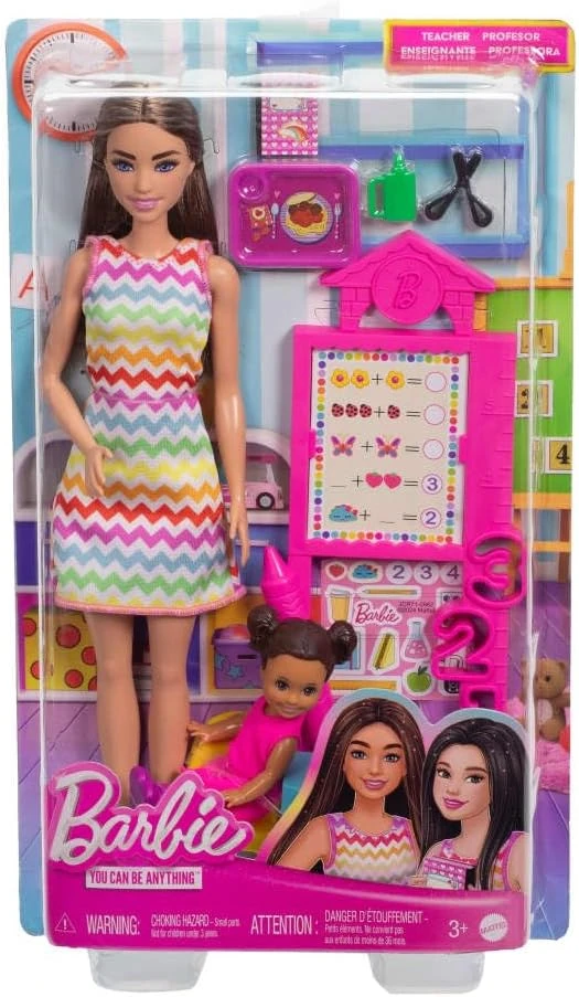 Barbie Teacher Playset with Brunette Doll & Toddler Classroom Accessories Imaginative Role Play Gift