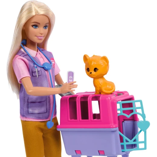 Barbie Animal Rescue Playset with Blonde Doll, Monkey &amp; Tiger Figures, Carrier &amp; Accessories for Kids - Barbie - Image 4