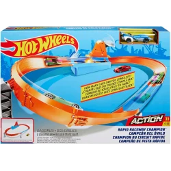 Mattel Hot Wheels Rapid Raceway Champion Track Set for Kids High Speed Racing Fun with Launcher &amp; Orange Track