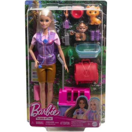 Barbie Animal Rescue Playset with Blonde Doll, Monkey &amp; Tiger Figures, Carrier &amp; Accessories for Kids - Barbie - Image 6