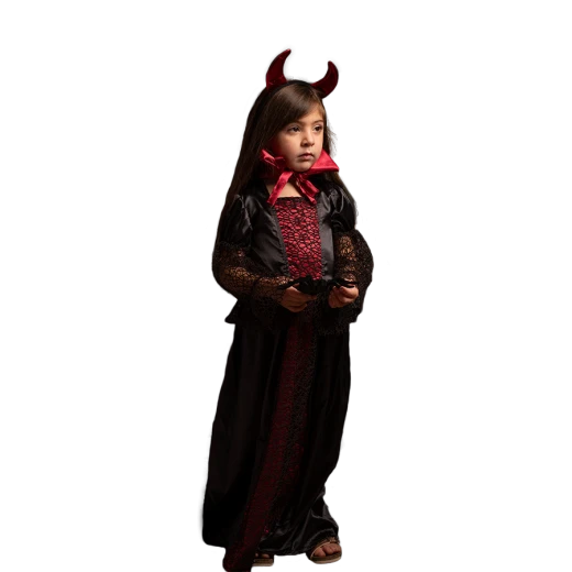 Devil Girl Costume for Kids – Dark Lace-Trimmed Design Devil Girl Costume for Kids – Dark Lace-Trimmed Design
