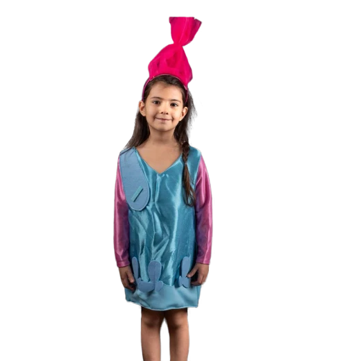 Whimsical Character-Inspired Kids Costume – Blue and Pink Dress with Tall Headpiece - Stoys - Image 2