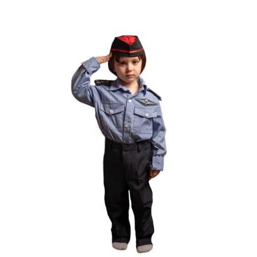 Kids Police Officer Costume – Formal Uniform with Cap and Salute Pose Kids Police Officer Costume – Formal Uniform with Cap and Salute Pose