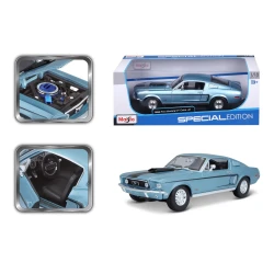 Maisto 31167 BU 1:18 Scale Ford Mustang GT Cobra Jet FB 1968 – Blue Die‑Cast Model Car, 1 Piece