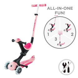 Globber GO•UP ACTIVE LIGHTS 360° (White LED Wheels) – Pastel Pink (15m–9+)