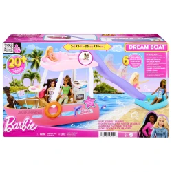 مجموعة لعب Barbie Dream Boat مع أكثر من 20 إكسسوار بطابع المحيط مناسبة لدمى الأزياء، تشمل مسبحًا وزحليقة ودلفين