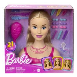 رأس تصفيف شعر Barbie، بشعر أشقر مع 20 إكسسوار ملون، رأس دمية لتصفيف الشعر
