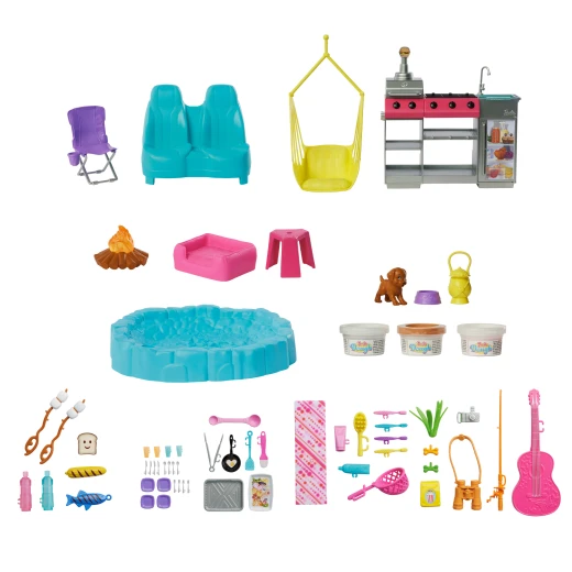 Barbie Dream Camper Playset with Roof Tent, Swing Chair, Fishing Pond, BBQ Grill with Color-Change Feature &amp; 60+ Accessories Including Dough - Barbie - Image 6