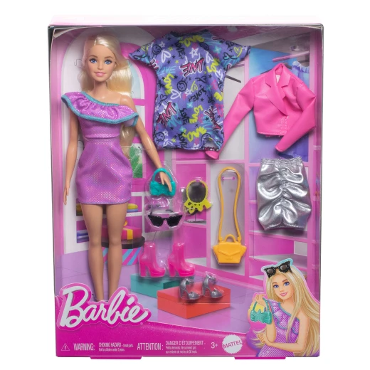دمية Barbie مع ملابس وإكسسوارات، بشعر أشقر و3 أطقم حفلات قابلة للتنسيق والتبديل تشمل فساتين وحقائب وأحذية بكعب عالٍ دمية Barbie مع ملابس وإكسسوارات، بشعر أشقر و3 أطقم حفلات قابلة للتنسيق والتبديل تشمل فساتين وحقائب وأحذية بكعب عالٍ