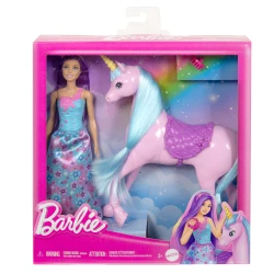 مجموعة Mattel Barbie دمية وحصان يونيكورن، تشمل سرج وفرشاة وإكسسوارات، ألعاب بطابع خيالي، يونيكورن بشعر وذيل طويلين قابلين للتمشيط