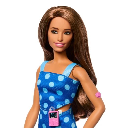 Barbie Fashionistas Doll #242, Barbie Doll with Type 1 Diabetes Wearing Polka Dot Outfit and Accessories, In Partnership with Breakthrough T1D - Barbie - Image 4