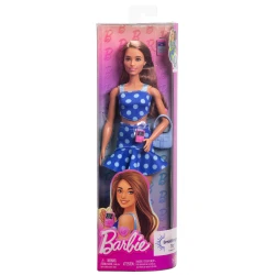 دمية Barbie Fashionistas رقم 242، دمية باربي مصابة بالسكري من النوع الأول ترتدي زيًا منقّطًا مع إكسسوارات، بالشراكة مع Breakthrough T1D