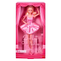 دمية Barbie Signature Ballet Wishes، دمية أزياء قابلة للاقتناء بتوتو وردي ساتاني وشعر أشقر، مع تغليف مناسب للإهداء