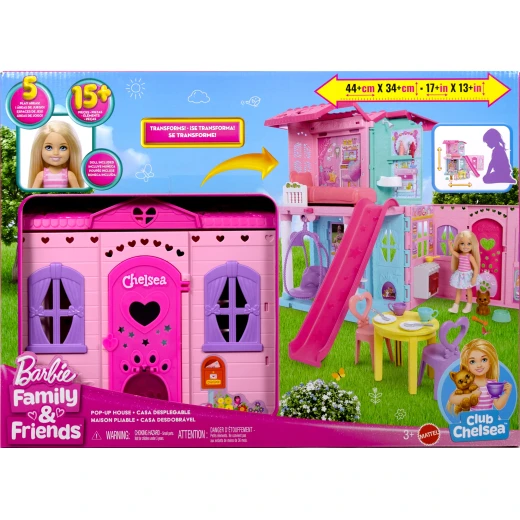 Barbie Chelsea Toy Dollhouse with 15+ Accessories, Pop-Up House Expands to 17+ x 13+ inches with 5 Play Areas & Slide, Includes Small Doll & Pet Dog Barbie Chelsea Toy Dollhouse with 15+ Accessories, Pop-Up House Expands to 17+ x 13+ inches with 5 Play Areas & Slide, Includes Small Doll & Pet Dog