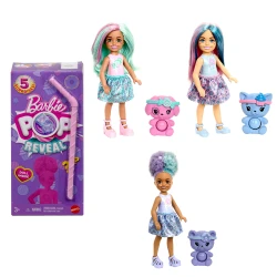 مجموعة Barbie Chelsea Pop Reveal، سلسلة Treat مع 5 مفاجآت تشمل دمية صغيرة معطرة، حيوان أليف Pop-It وميزة تغيير اللون (قد تختلف الأشكال)