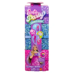 مجموعة Barbie Party Unboxed دمية وإكسسوارات، سلسلة Glam Party مع 10 مفاجآت تشمل ميزة تغيير اللون، دمية Pink Sparkle