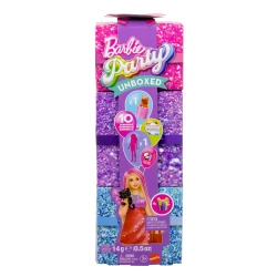 مجموعة Barbie Party Unboxed دمية وإكسسوارات، سلسلة Glam Party مع 10 مفاجآت تشمل ميزة تغيير اللون، دمية Red Sparkle