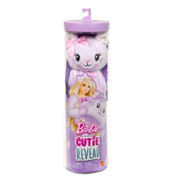 مجموعة Barbie Cutie Reveal دمية وإكسسوارات، سلسلة Cuddly بشكل قطة مع 10 مفاجآت تشمل ميزة تغيير اللون وحيوان أليف صغير