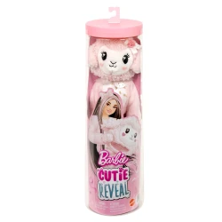 مجموعة Barbie Cutie Reveal دمية وإكسسوارات، سلسلة Cuddly بشكل خروف مع 10 مفاجآت تشمل ميزة تغيير اللون وحيوان أليف صغير