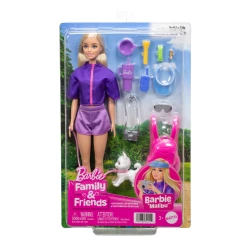 دمية Barbie “Malibu” Outdoor Adventures ترتدي زي مغامرات، مع أكثر من 10 إكسسوارات بطابع التخييم تشمل جرو أليف