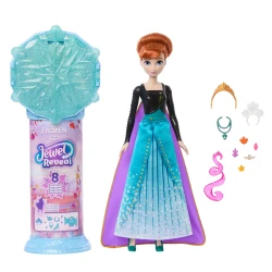 دمية Mattel Disney Frozen آنا مع إكسسوارات و8 مفاجآت، تشمل علبة جوهرة على شكل ندفة ثلج وخاتم للطفل و9 قطع لعب، مستوحاة من الفيلم