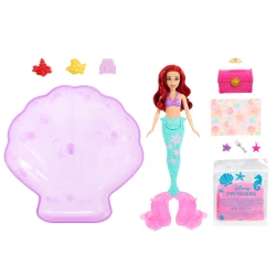 ألعاب Mattel Disney Princess، دمية أرييل حورية البحر مع مجموعة مسبح ورمل قابل للتشكيل، 3 قوالب و6 إكسسوارات، مستوحاة من فيلم The Little Mermaid