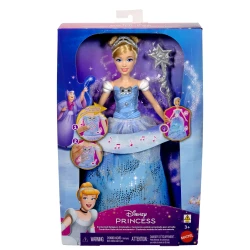 دمية أزياء سندريلا من Mattel Disney Princess بفستان مضيء مع أصوات وتفعيل بالعصا السحرية، فستان حفل مسحور مستوحى من الفيلم