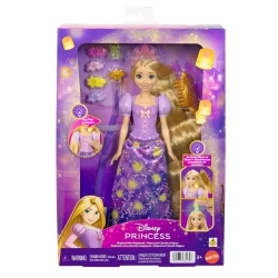 دمية Mattel Disney Princess رابونزل بشعر مضيء مع 4 أوضاع إضاءة إضافية، شخصية باسكال و7 إكسسوارات تصفيف، مستوحاة من فيلم Tangled