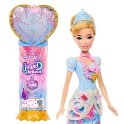 دمية Mattel Disney Princess سندريلا مع إكسسوارات و8 مفاجآت، تشمل علبة جوهرة على شكل قلب وخاتم للطفل و9 قطع لعب، مستوحاة من الفيلم