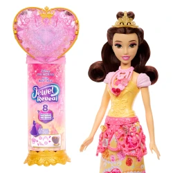 دمية Mattel Disney Princess بيل مع إكسسوارات و8 مفاجآت، تشمل علبة جوهرة على شكل قلب وخاتم للطفل و9 قطع لعب، مستوحاة من الفيلم