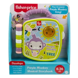 Fisher-Price Baby Toy Purple Monkey Musical Storybook with Lights &amp; Sounds for Infants &amp; Toddlers Ages 6+ Months