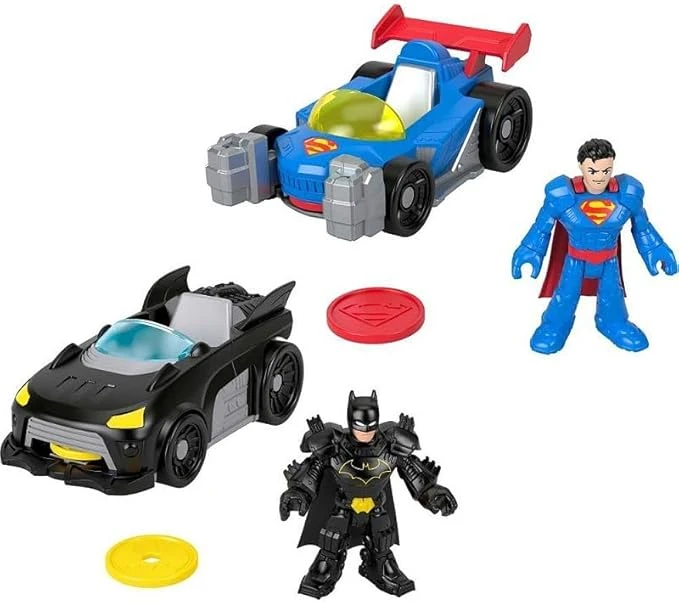 Fisher-Price Imaginext DC Super Friends Metal Force Toy Car, 3-inch Action Figure & Accessories Set, Includes Launcher & 2 Discs (Styles May Vary)