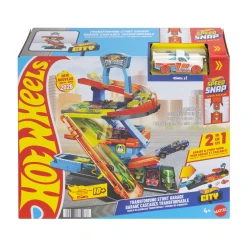 Hot Wheels City Toy Car Track Set, Transforming Stunt Garage Playset &amp; 1:64 Scale Die-Cast Vehicle, Storage for 10+ Cars &amp; Stunting Speedway