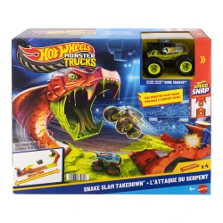 Hot Wheels Monster Trucks Toy Playset, Snake Slam Takedown Track Set with Exclusive 1:64 Scale Bone Shaker Toy Vehicle, Includes Track