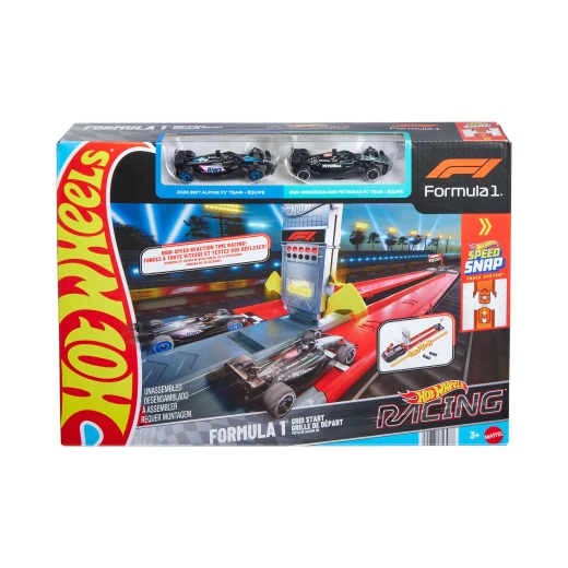 Hot Wheels Racing Formula 1 Toy Car Track Set, Race the 2 1:64 Scale Die-Cast Officially Licensed F1 Vehicles on Side-By-Side Track, Grid Start Hot Wheels Racing Formula 1 Toy Car Track Set, Race the 2 1:64 Scale Die-Cast Officially Licensed F1 Vehicles on Side-By-Side Track, Grid Start