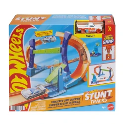 Hot Wheels Toy Car Track Set, Flip &amp; Jump Through the Corkscrew Loop with a 1:64 Scale Toy Car, Speed Snap Track &amp; Adapters, Compresses for Storage