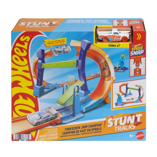 Hot Wheels Toy Car Track Set, Flip & Jump Through the Corkscrew Loop with a 1:64 Scale Toy Car, Speed Snap Track & Adapters, Compresses for Storage Hot Wheels Toy Car Track Set, Flip & Jump Through the Corkscrew Loop with a 1:64 Scale Toy Car, Speed Snap Track & Adapters, Compresses for Storage