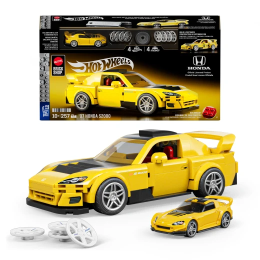 Mattel Brick Shop Hot Wheels Speed Series Building Set, '07 Honda S2000 with 257 Pieces, Realistic Details and Custom Decals, Adult Collectors and Kids Ages 10+