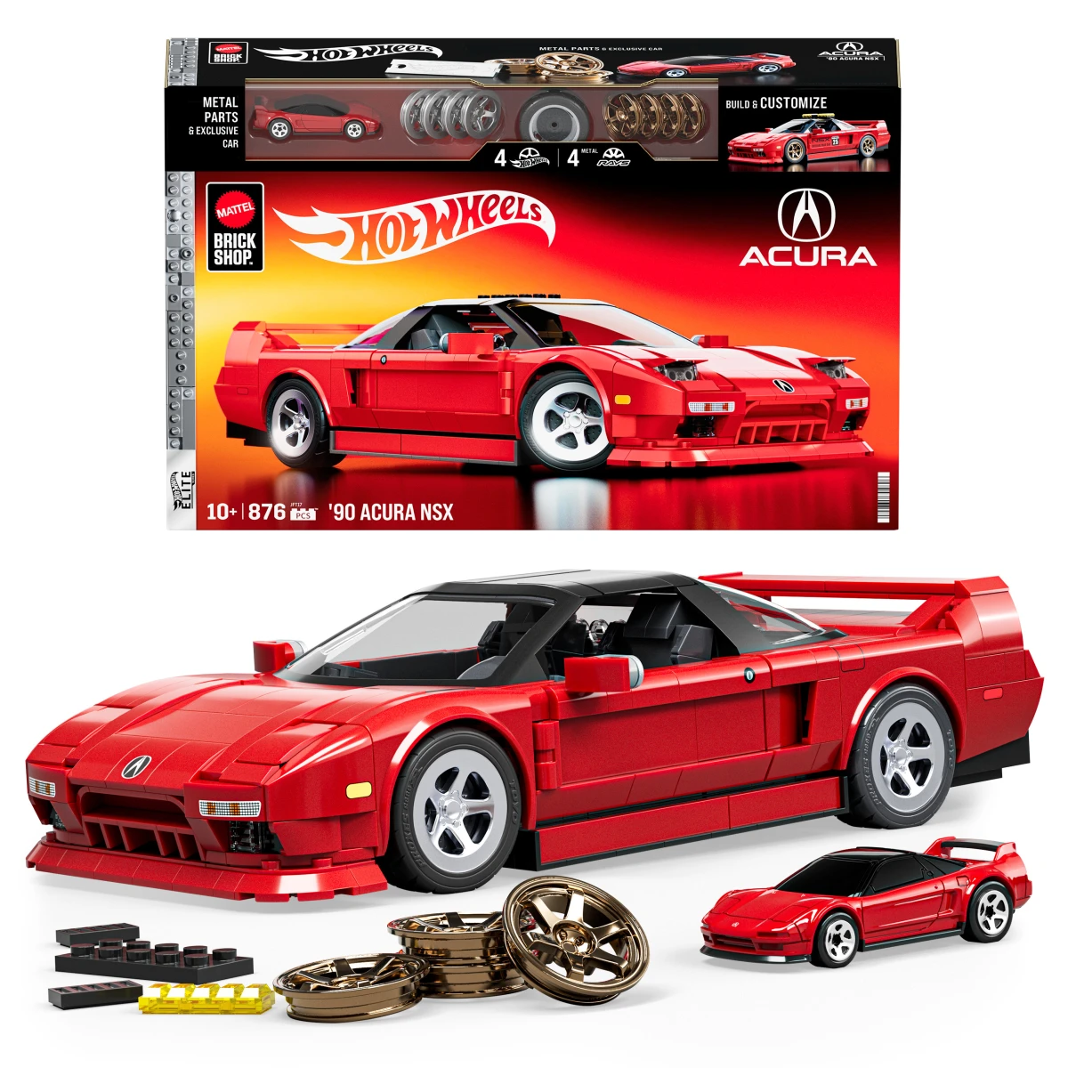 Mattel Brick Shop Hot Wheels Elite Series Building Set, ’90 Acura NSX with 876 Pieces, Realistic Details and Custom Decals, Adult Collectors and Kids Ages 10+