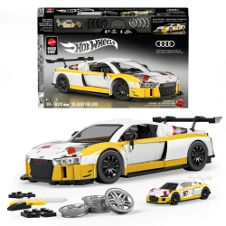 مجموعة بناء Mattel Brick Shop Hot Wheels Elite Series، سيارة ’15 Audi R8 LMS مع 820 قطعة، تفاصيل واقعية وملصقات مخصصة، لهواة الجمع البالغين والأطفال من عمر 10 سنوات فأكثر