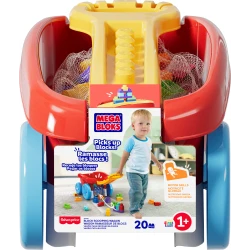 MEGA BLOKS First Builders Toddler Building Toy, Block Scooping Pull Wagon with 20 Pieces and Built-In Storage, Picks Up Blocks, Red, Kids Ages 1+