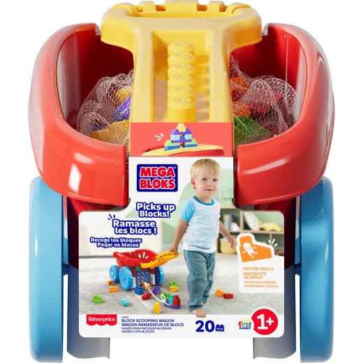 MEGA BLOKS First Builders Toddler Building Toy, Block Scooping Pull Wagon with 20 Pieces and Built-In Storage, Picks Up Blocks, Red, Kids Ages 1+ MEGA BLOKS First Builders Toddler Building Toy, Block Scooping Pull Wagon with 20 Pieces and Built-In Storage, Picks Up Blocks, Red, Kids Ages 1+