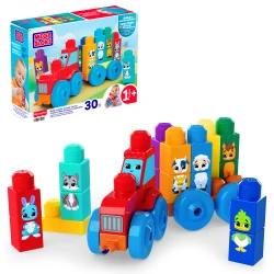MEGA BLOKS First Builders Toddler Block Toys Set, Build & Match Animal Tractor with 30 Pieces, Learn Animals and Colors, Red and Blue, Ages 1+ Years