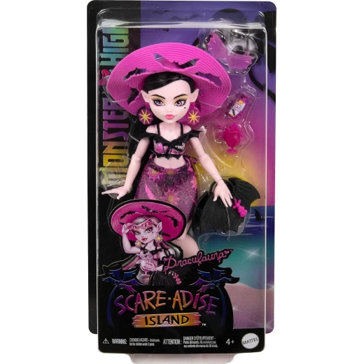 Monster High Scare-adise Island Draculaura Doll with Swimsuit, Sarong and Beach Accessories like Hat, Sunscreen, and Tote Monster High Scare-adise Island Draculaura Doll with Swimsuit, Sarong and Beach Accessories like Hat, Sunscreen, and Tote