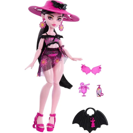 ​Monster High Scare-adise Island Draculaura Doll with Swimsuit, Sarong and Beach Accessories like Hat, Sunscreen, and Tote - Image 2
