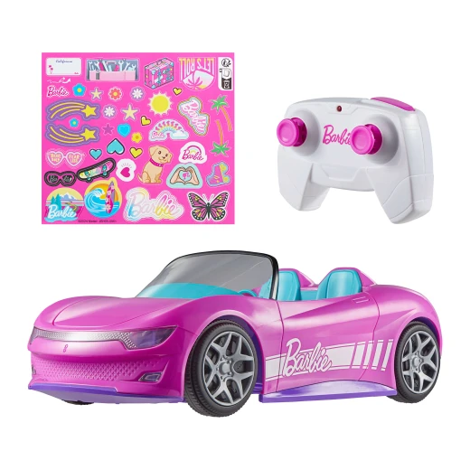 Hot Wheels Barbie RC Convertible – Remote-Control Pink Car, Fits 2 Barbie Dolls, Opening Trunk &amp; Sticker Sheet - Hot Wheels - Image 4