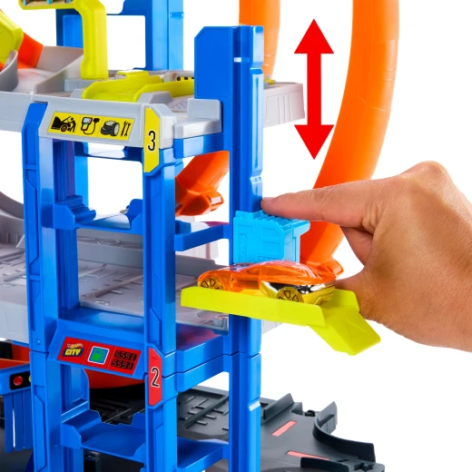 Hot Wheels Mega Loop Garage Playset – 3 Levels, Double Loop, Car Wash, Storage for 36 Cars, with Die-Cast Car &amp; Helicopter - Hot Wheels - Image 2