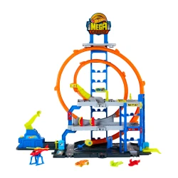 Hot Wheels Mega Loop Garage Playset – 3 Levels, Double Loop, Car Wash, Storage for 36 Cars, with Die-Cast Car &amp; Helicopter
