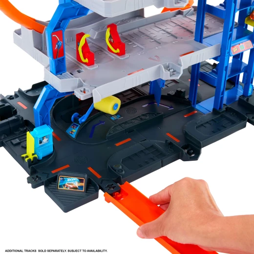 Hot Wheels Mega Loop Garage Playset – 3 Levels, Double Loop, Car Wash, Storage for 36 Cars, with Die-Cast Car &amp; Helicopter - Hot Wheels - Image 5