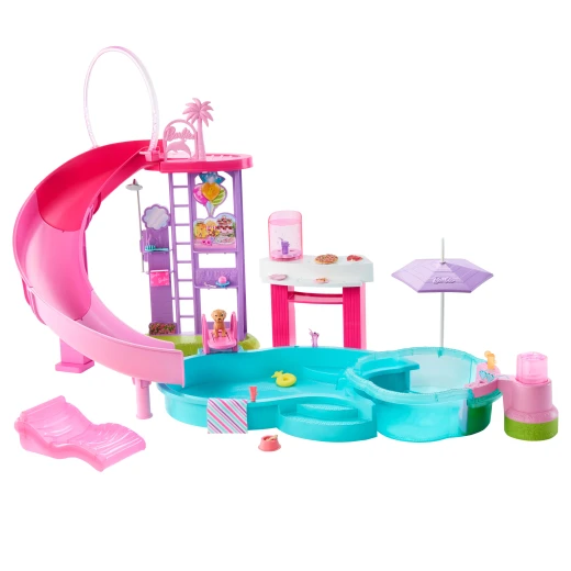 Barbie Dream Pool Playset – 6 Play Areas with Slide, Bubbling Hot Tub, Puppy &amp; 20+ Accessories (Dolls Not Included) - Barbie - Image 4